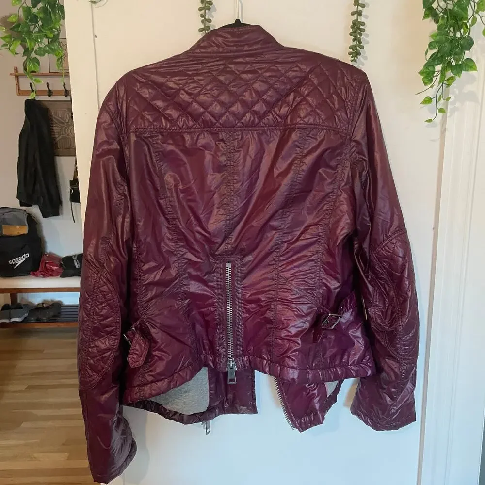 Burberry Brit Quilted Jacket Motorcycle Moto Plum Gunmetal Hardware US 14 - Picture 7 of 16